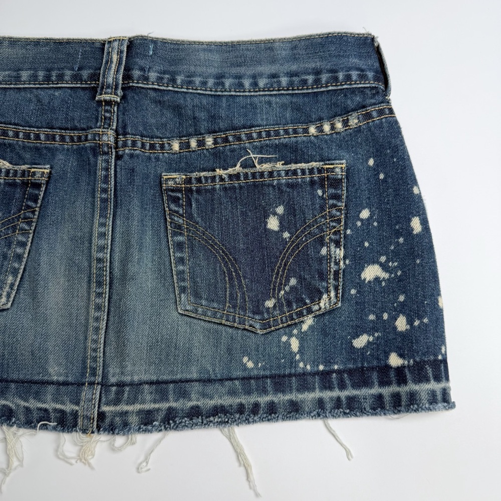 Vintage Hollister Patch Released Raw Hem Distressed Bleached Denim Mini Skirt 1 - Picture 7 of 10